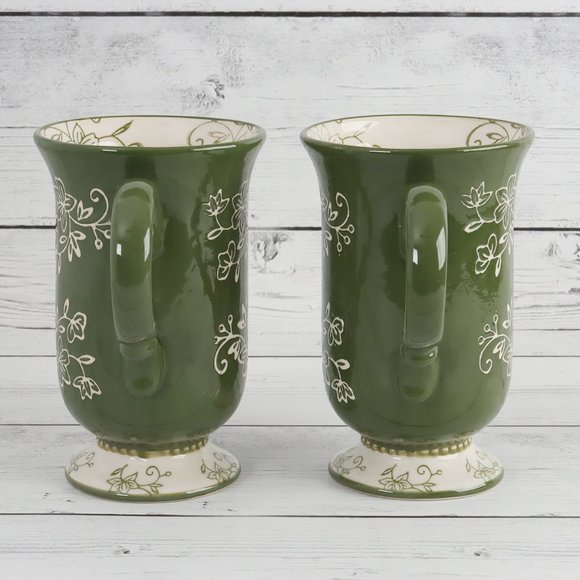 Floral Lace Green Tall Pedestal Mugs by Temp-Tations - Set of Two - Picture 2 of 11